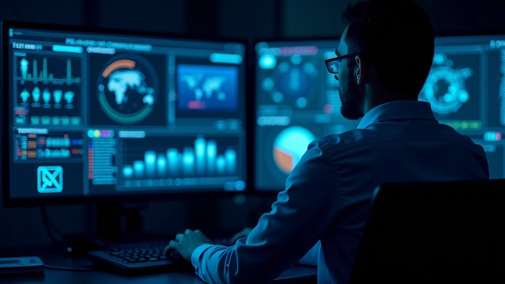 Siber güvenlik operasyon merkezi, ağ izleme ve tehdit tespit ekranları, profesyonel ortam